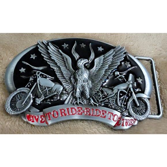 BUNDLE ONLY Live to Ride Buckle Motorcycle Eagle Biker Gift SilverTone Black - Picture 1 of 2